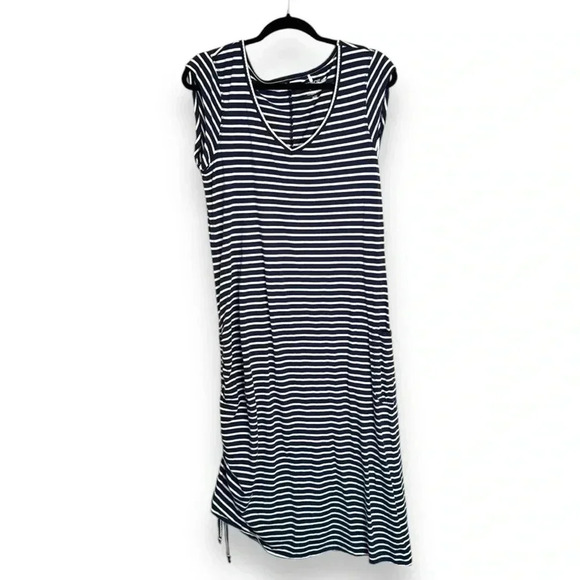 Toad&Co Muse Maxi Dress Navy and White Stripes Size Large Nautical Outdoor - Picture 1 of 8